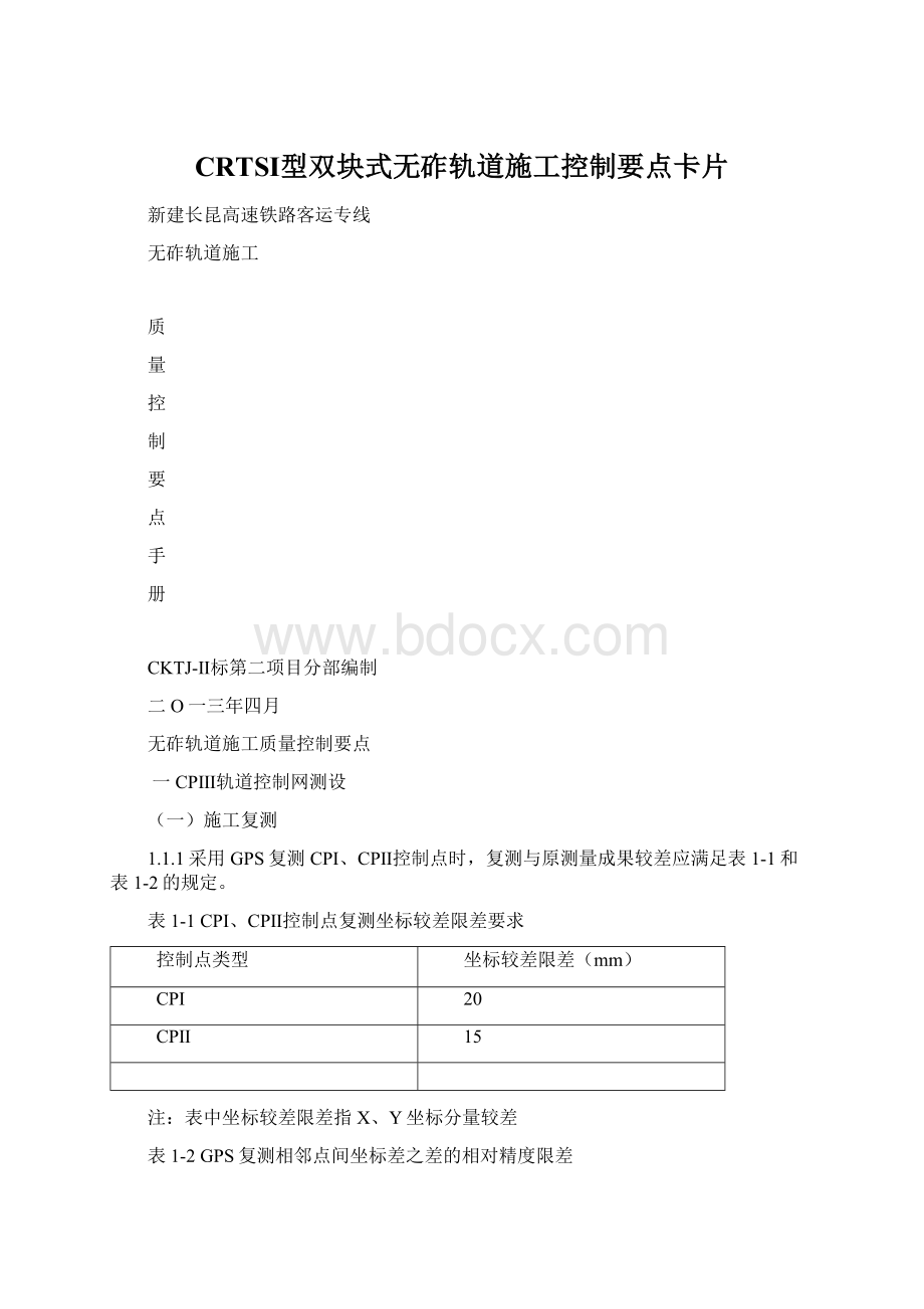 CRTSⅠ型双块式无砟轨道施工控制要点卡片.docx_第1页