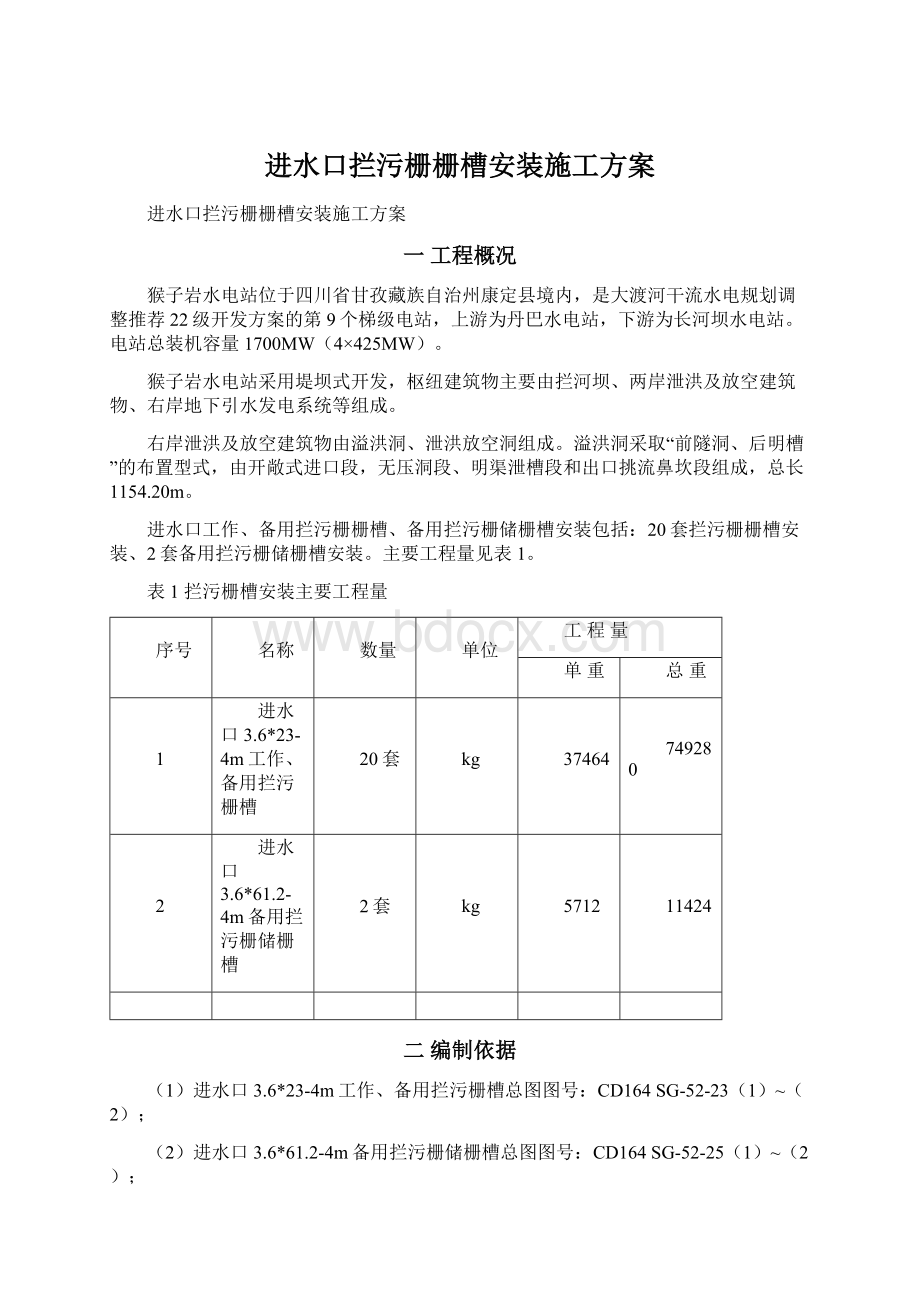 进水口拦污栅栅槽安装施工方案.docx_第1页