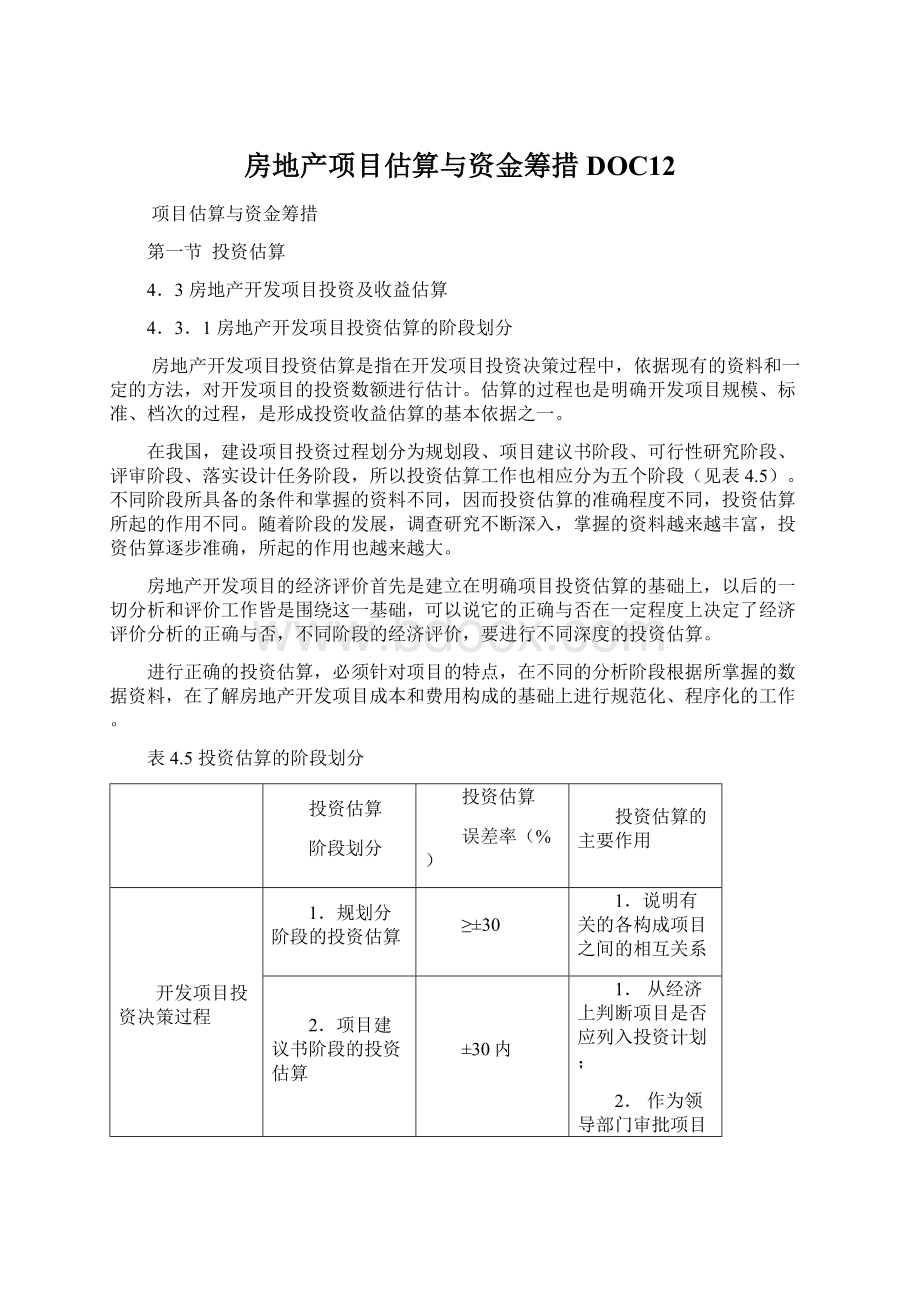 房地产项目估算与资金筹措DOC12.docx_第1页