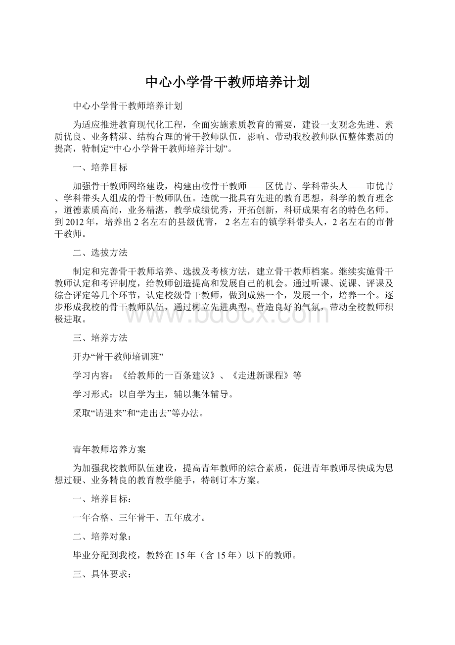 中心小学骨干教师培养计划.docx