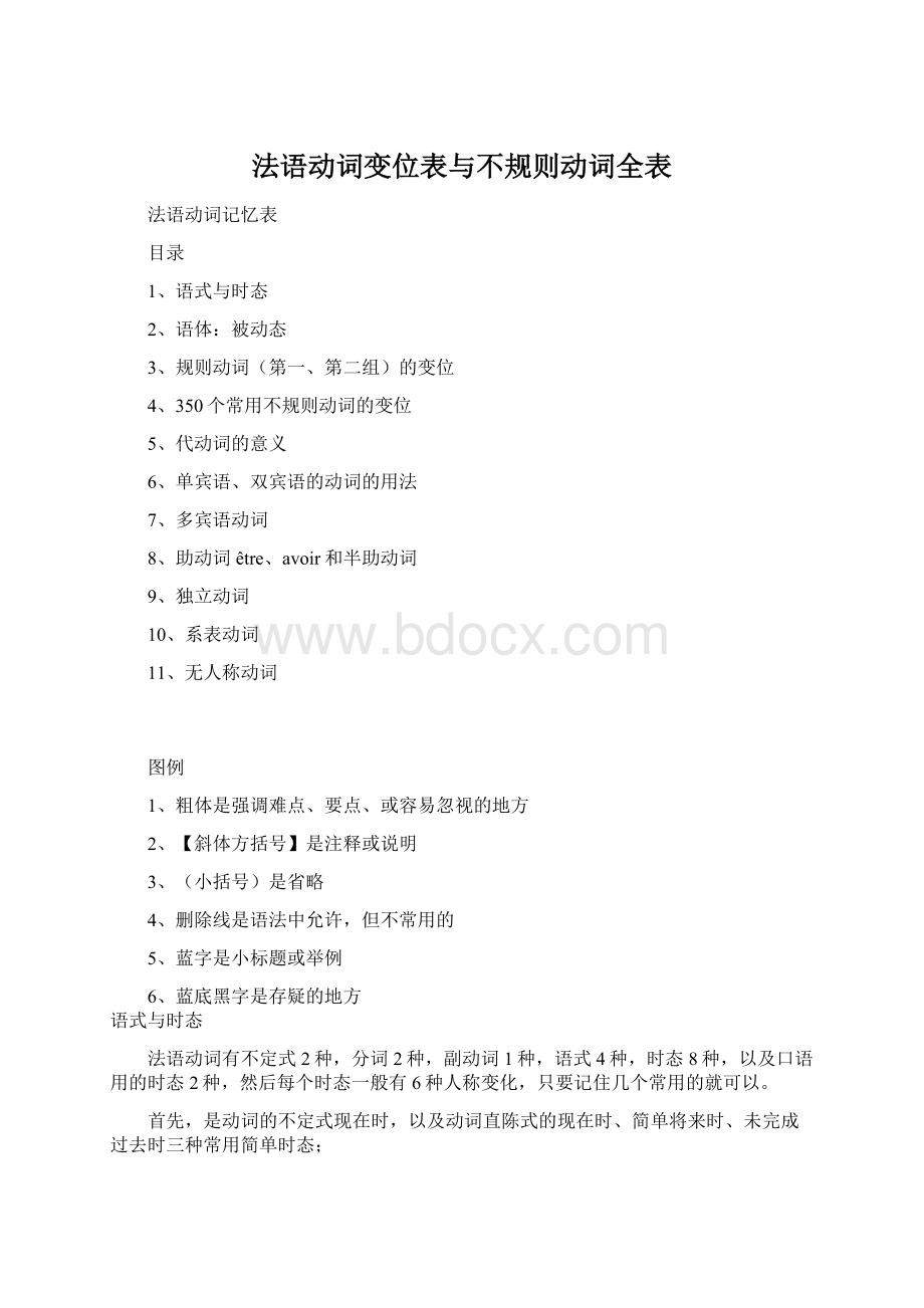 法语动词变位表与不规则动词全表.docx_第1页