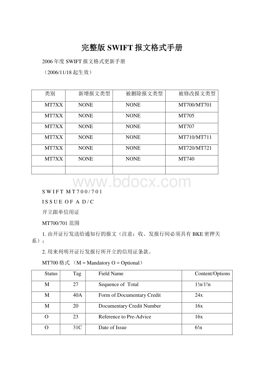 完整版SWIFT报文格式手册Word下载.docx_第1页