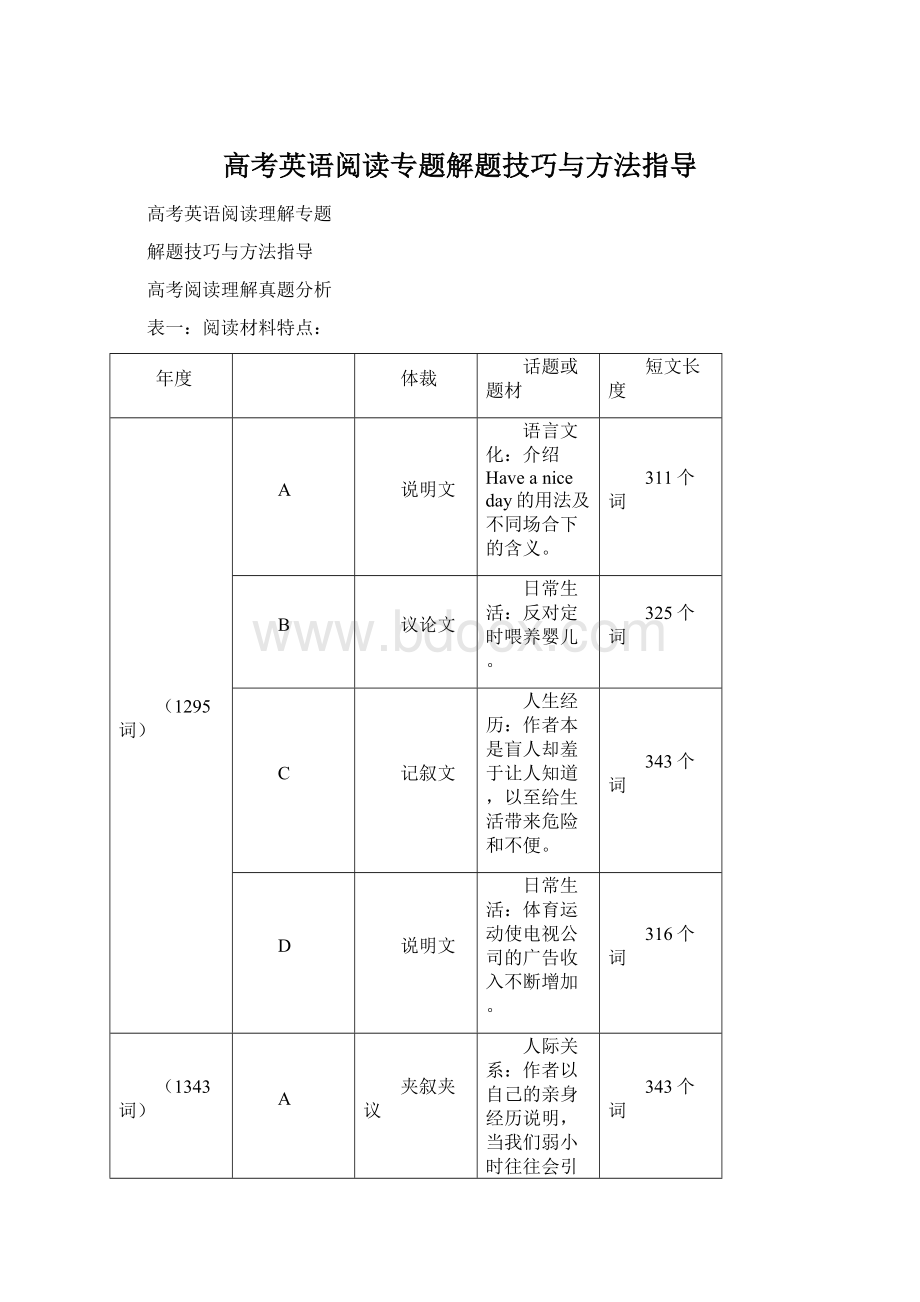 高考英语阅读专题解题技巧与方法指导Word文档下载推荐.docx