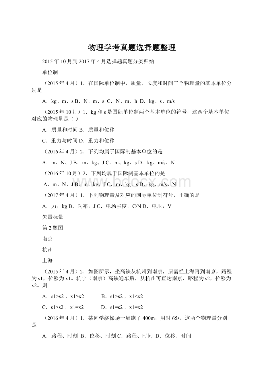 物理学考真题选择题整理Word文档格式.docx