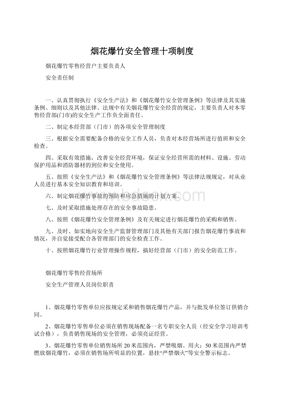 烟花爆竹安全管理十项制度Word下载.docx