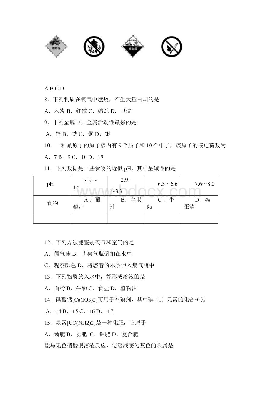 北京房山区初三化学一模试题及答案word版Word文档下载推荐.docx_第2页