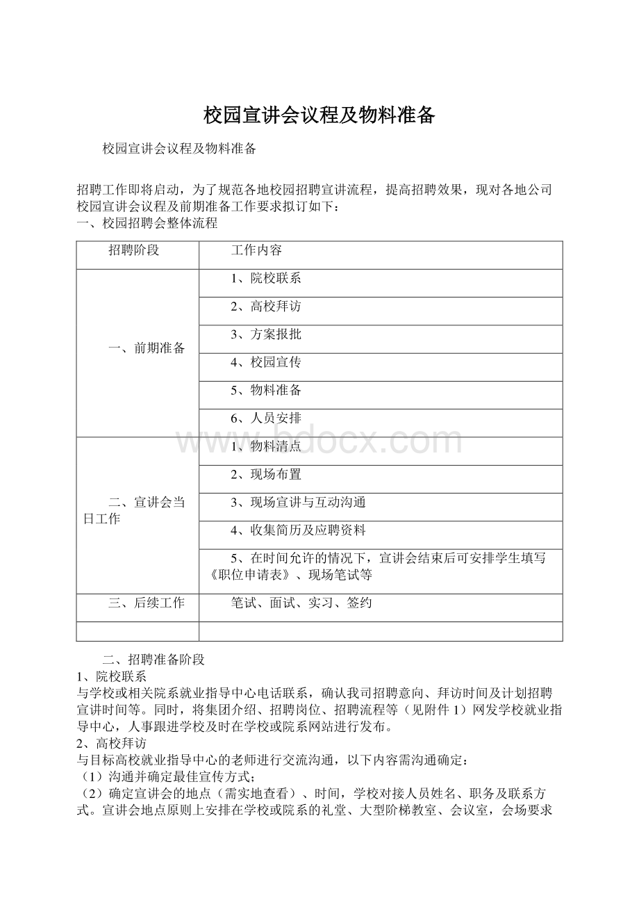 校园宣讲会议程及物料准备文档格式.docx_第1页