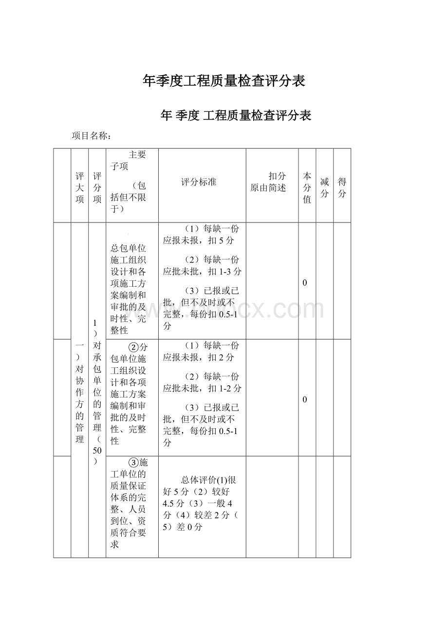 年季度工程质量检查评分表.docx_第1页