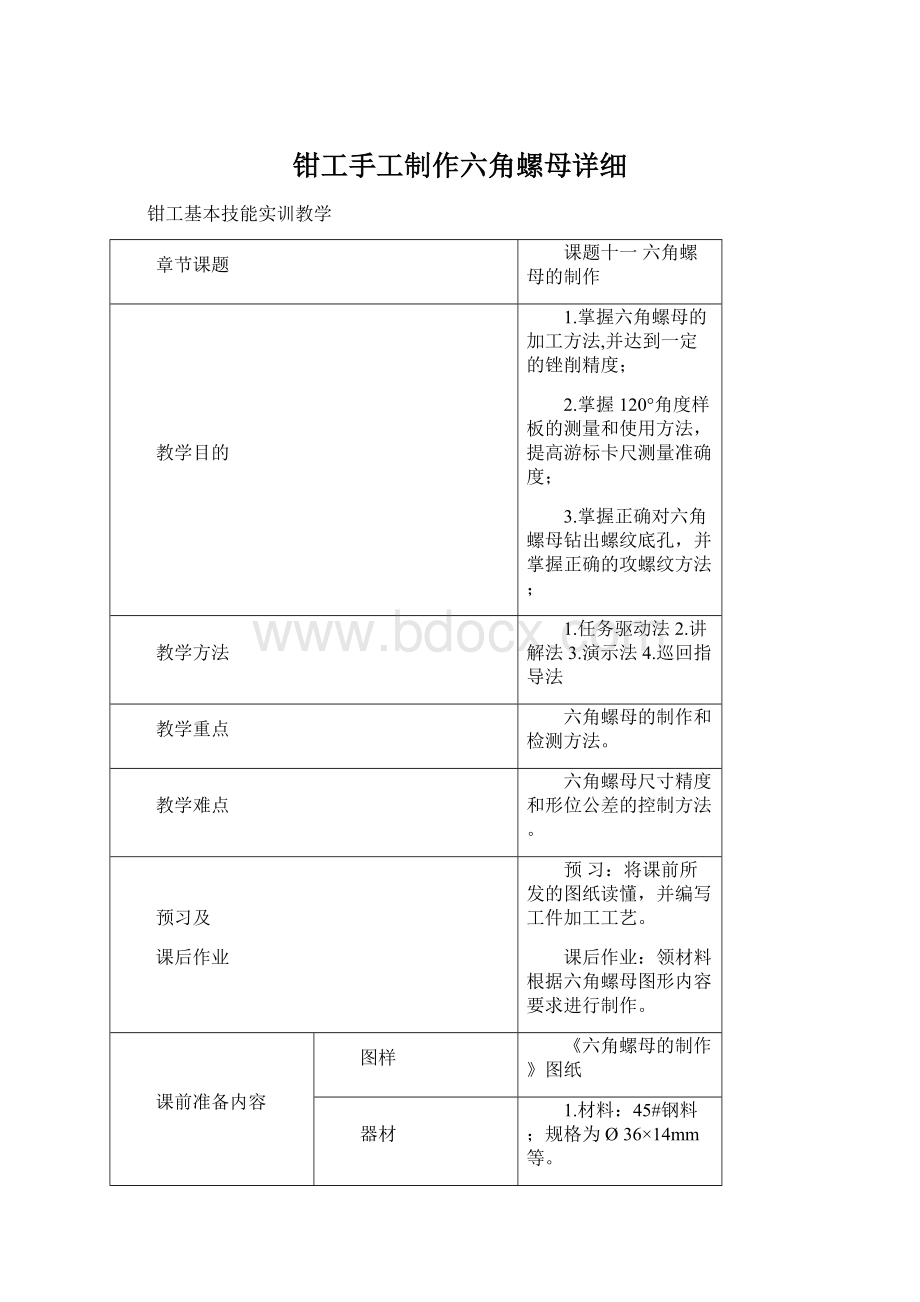 钳工手工制作六角螺母详细.docx