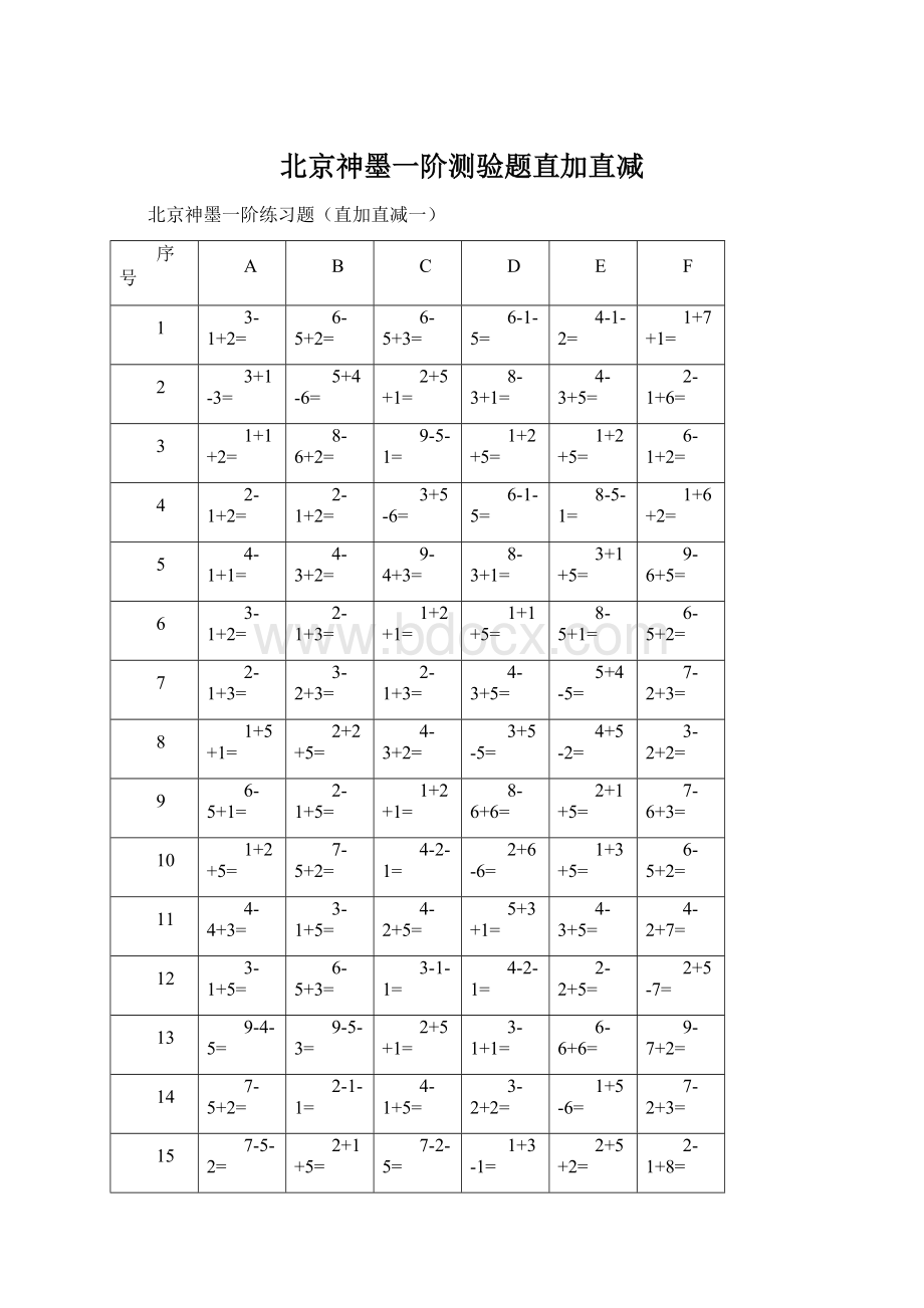 北京神墨一阶测验题直加直减.docx