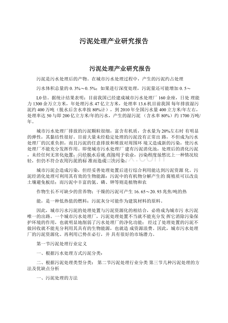 污泥处理产业研究报告文档格式.docx_第1页