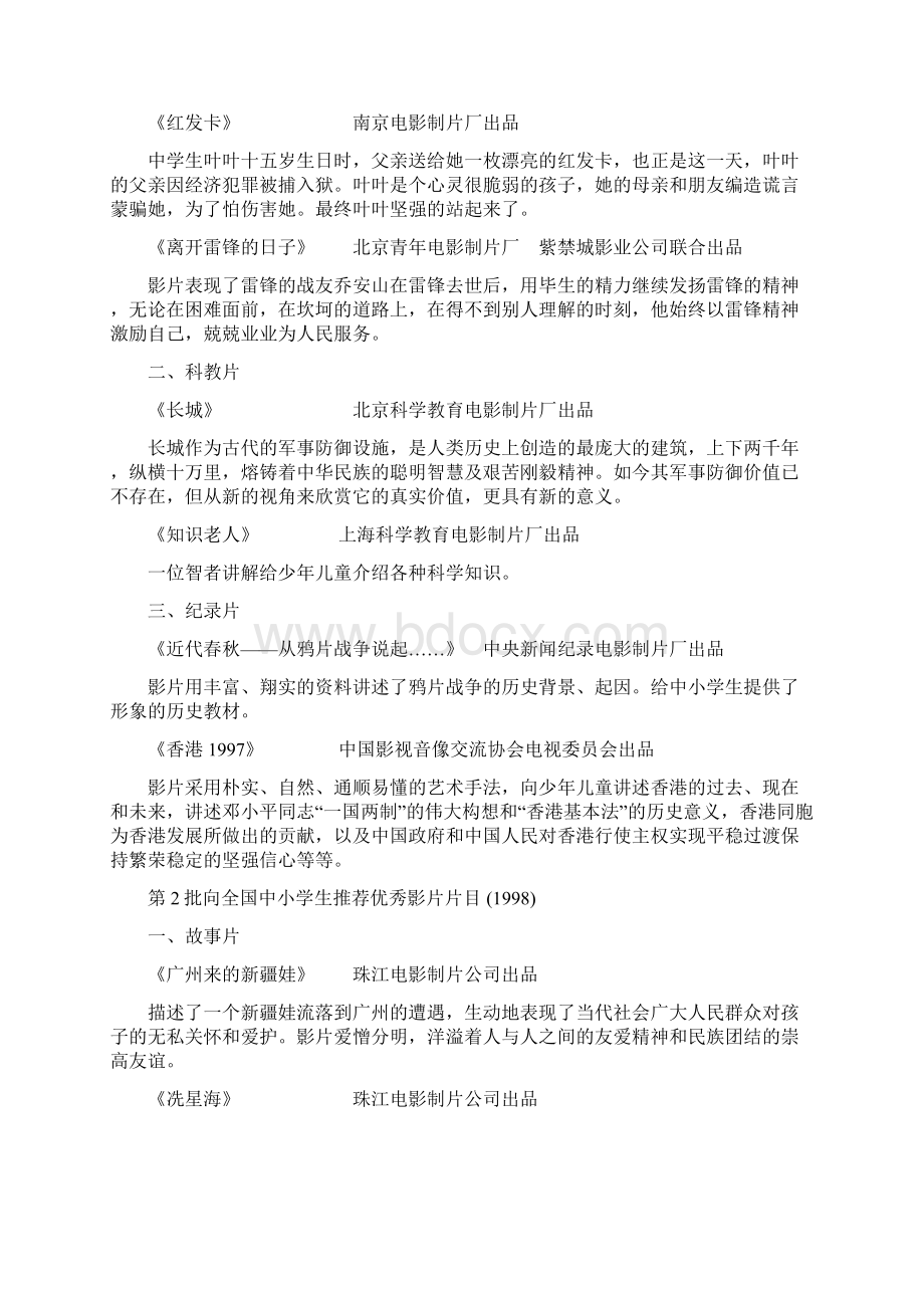 教育部向全国中小学生推荐优秀影片片目135完整Word文档格式.docx_第2页