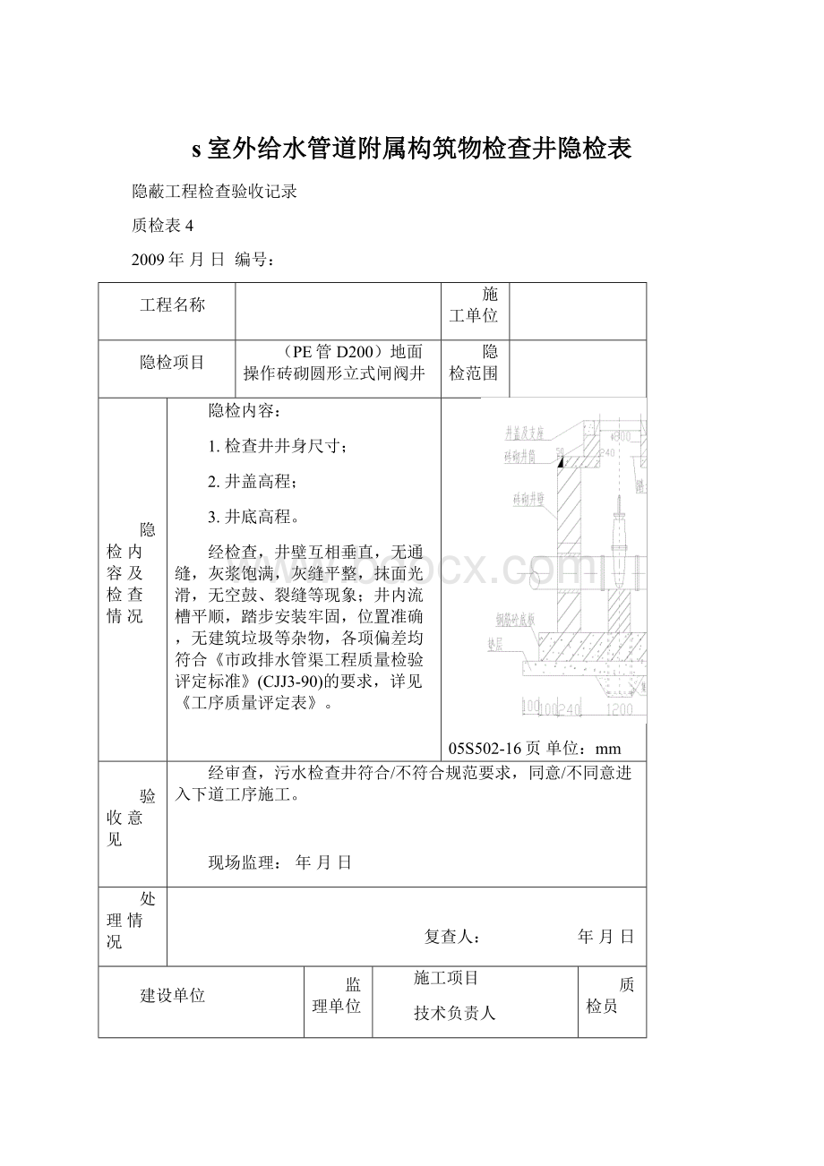 s室外给水管道附属构筑物检查井隐检表.docx