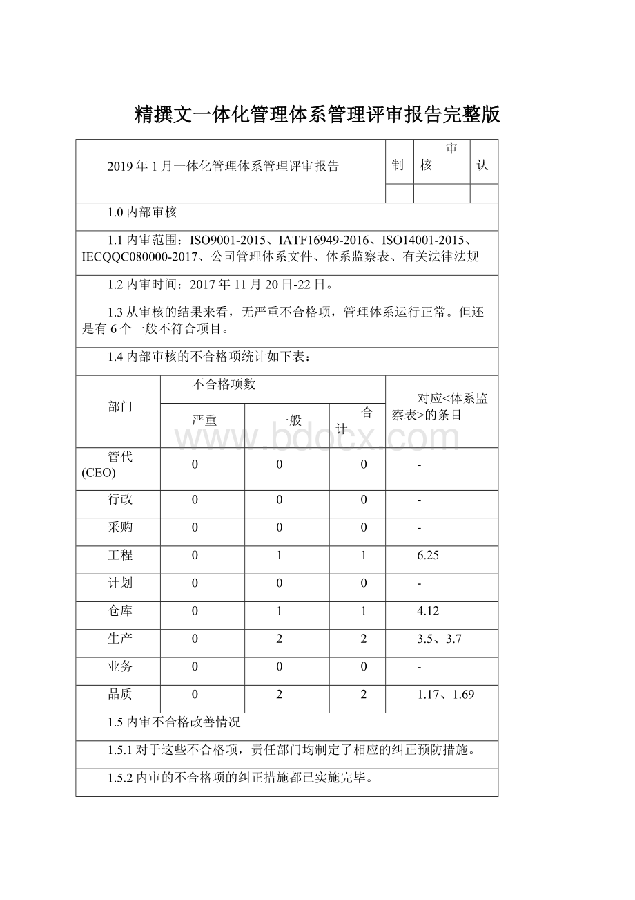 精撰文一体化管理体系管理评审报告完整版.docx_第1页