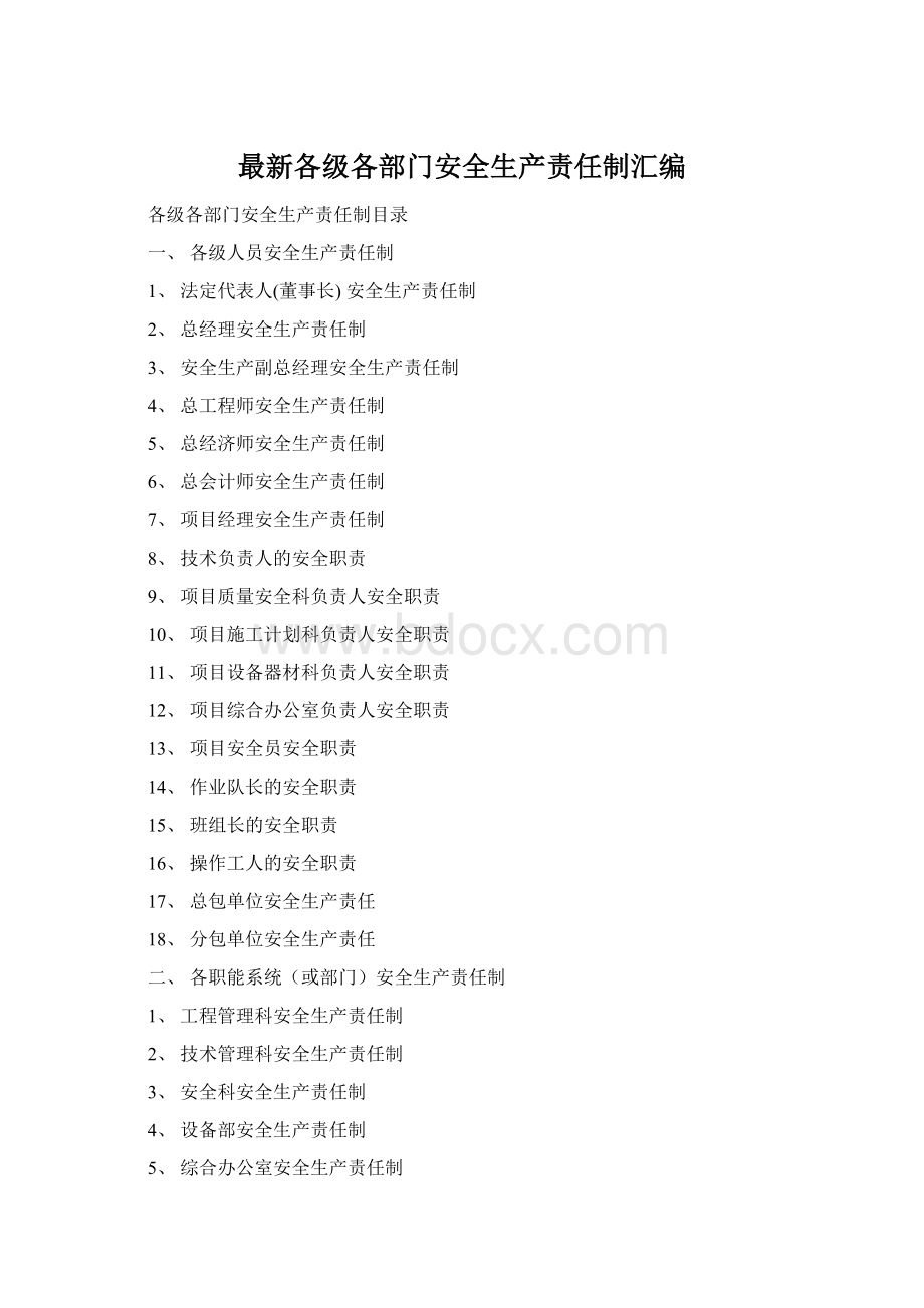 最新各级各部门安全生产责任制汇编文档格式.docx_第1页