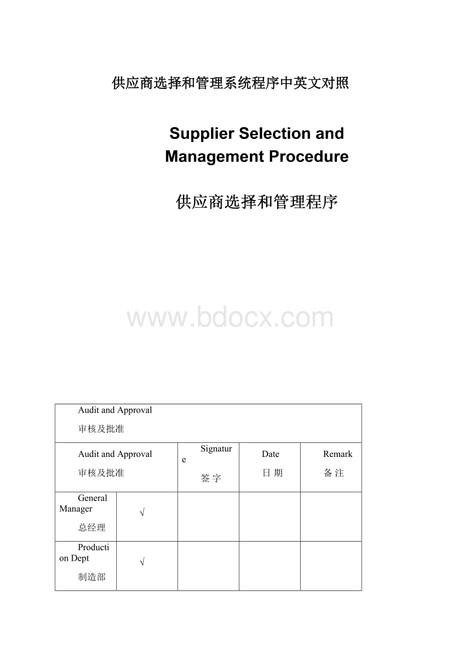 供应商选择和管理系统程序中英文对照Word文档下载推荐.docx