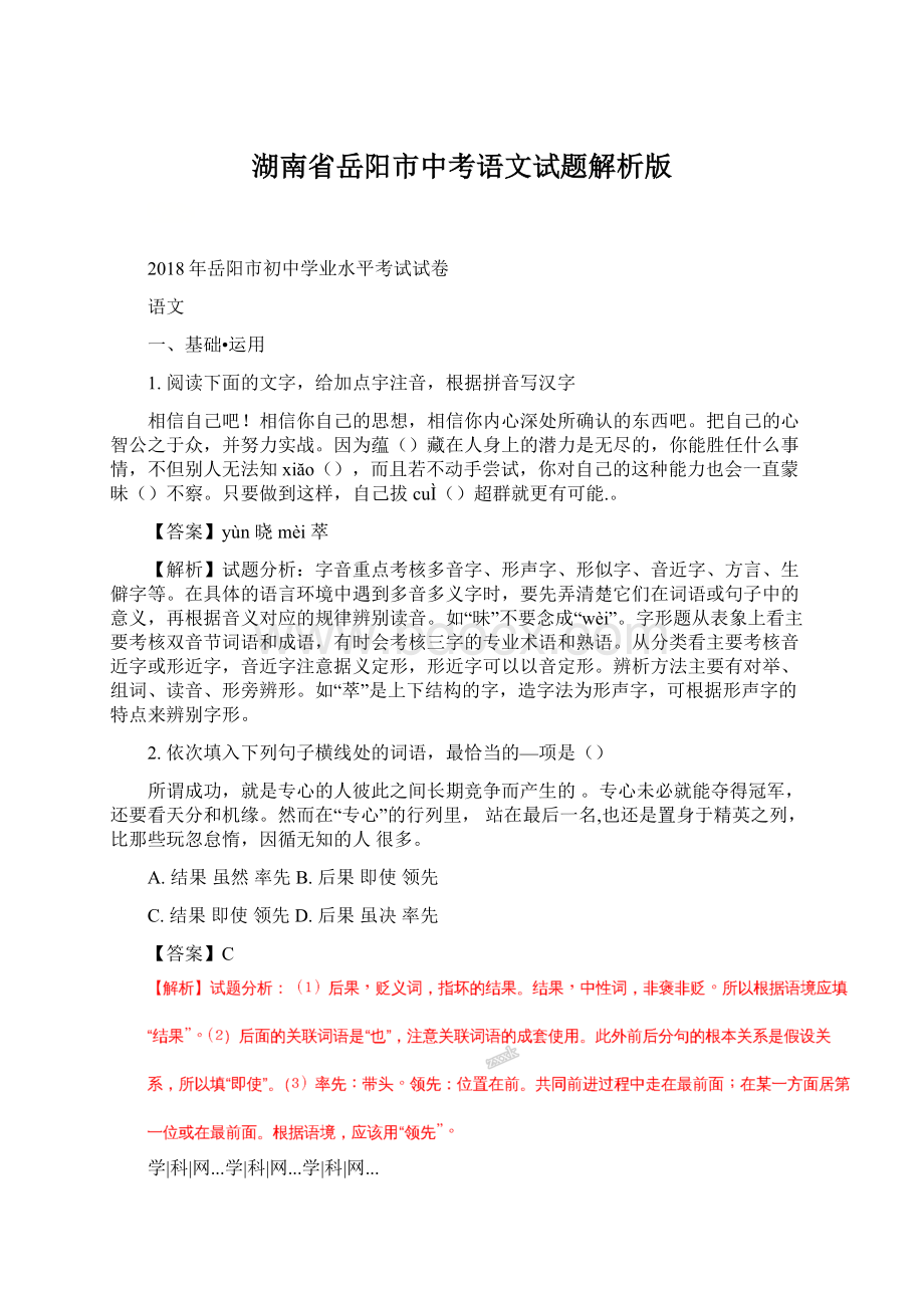 湖南省岳阳市中考语文试题解析版.docx_第1页