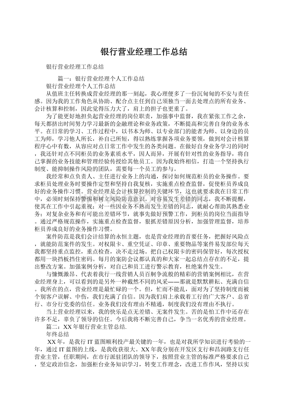 银行营业经理工作总结Word格式文档下载.docx