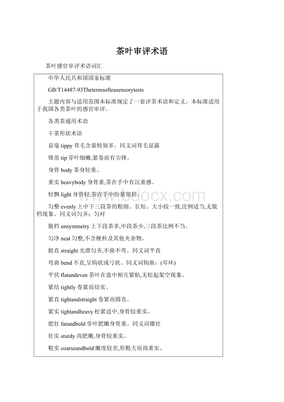 茶叶审评术语Word文档格式.docx