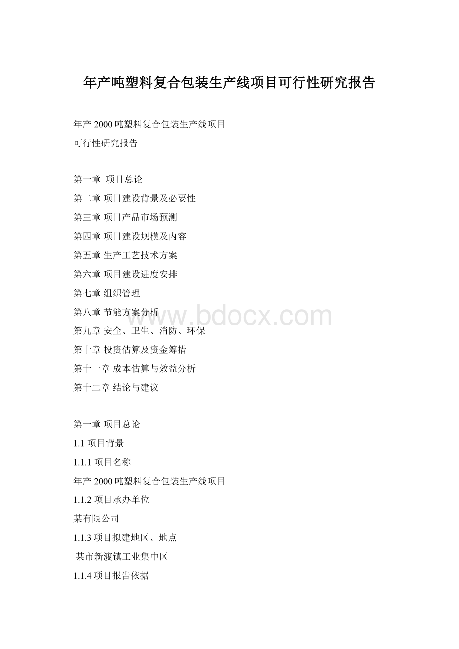 年产吨塑料复合包装生产线项目可行性研究报告.docx_第1页