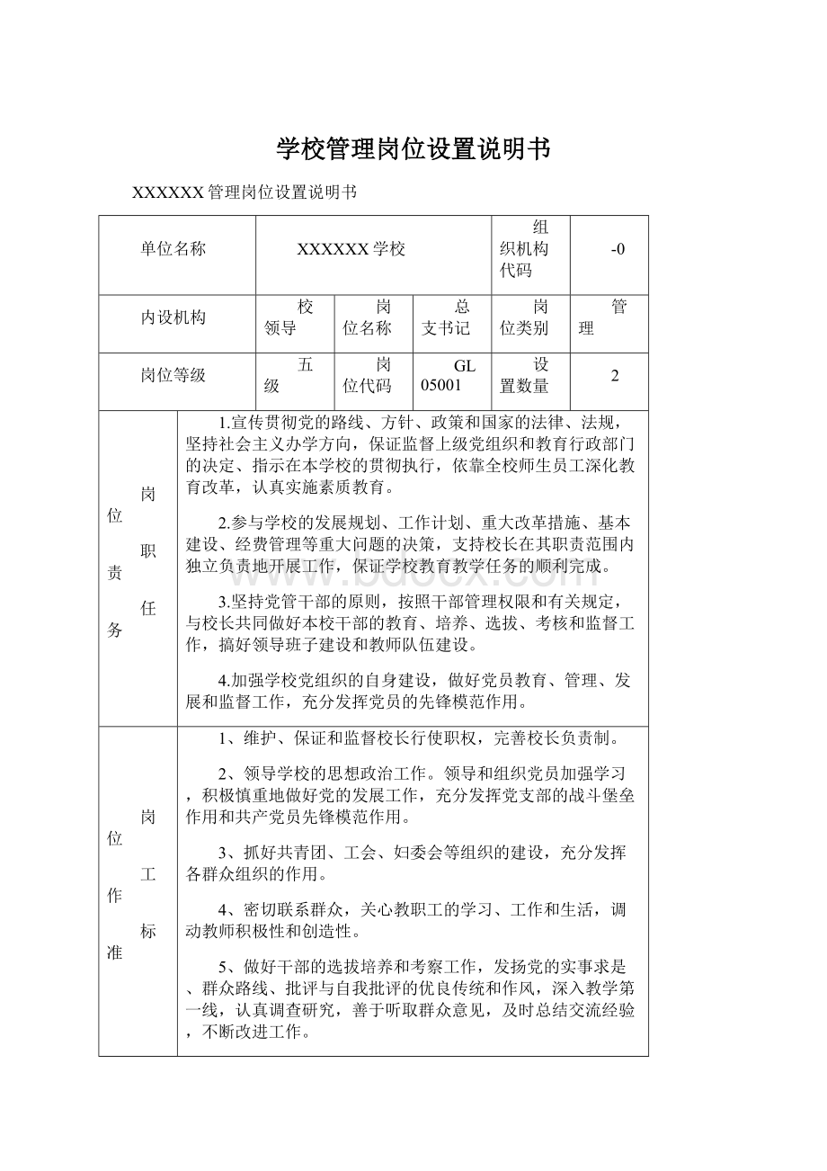 学校管理岗位设置说明书.docx