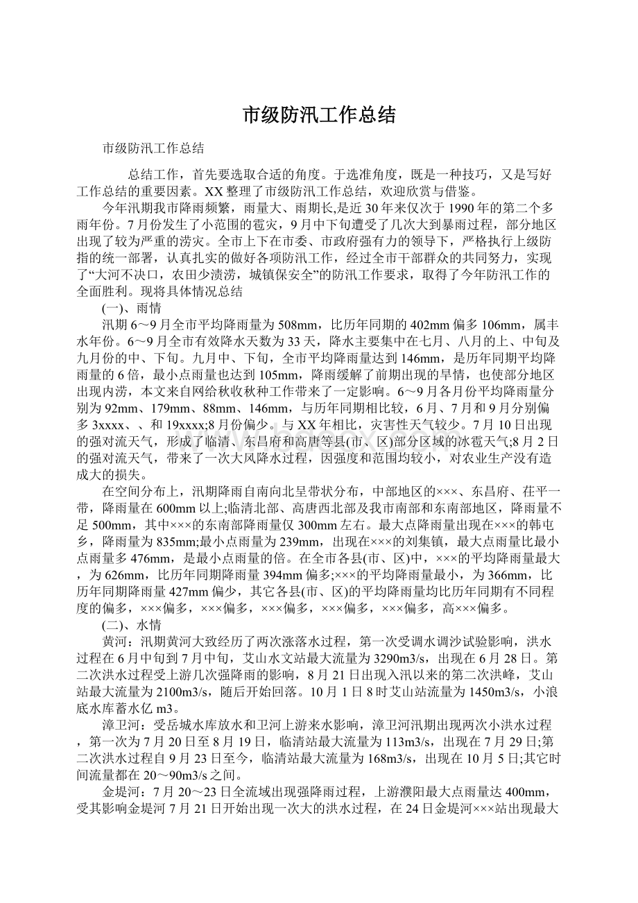 市级防汛工作总结Word下载.docx