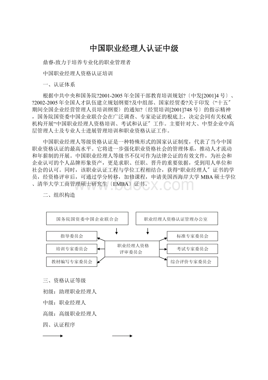 中国职业经理人认证中级Word文档下载推荐.docx_第1页