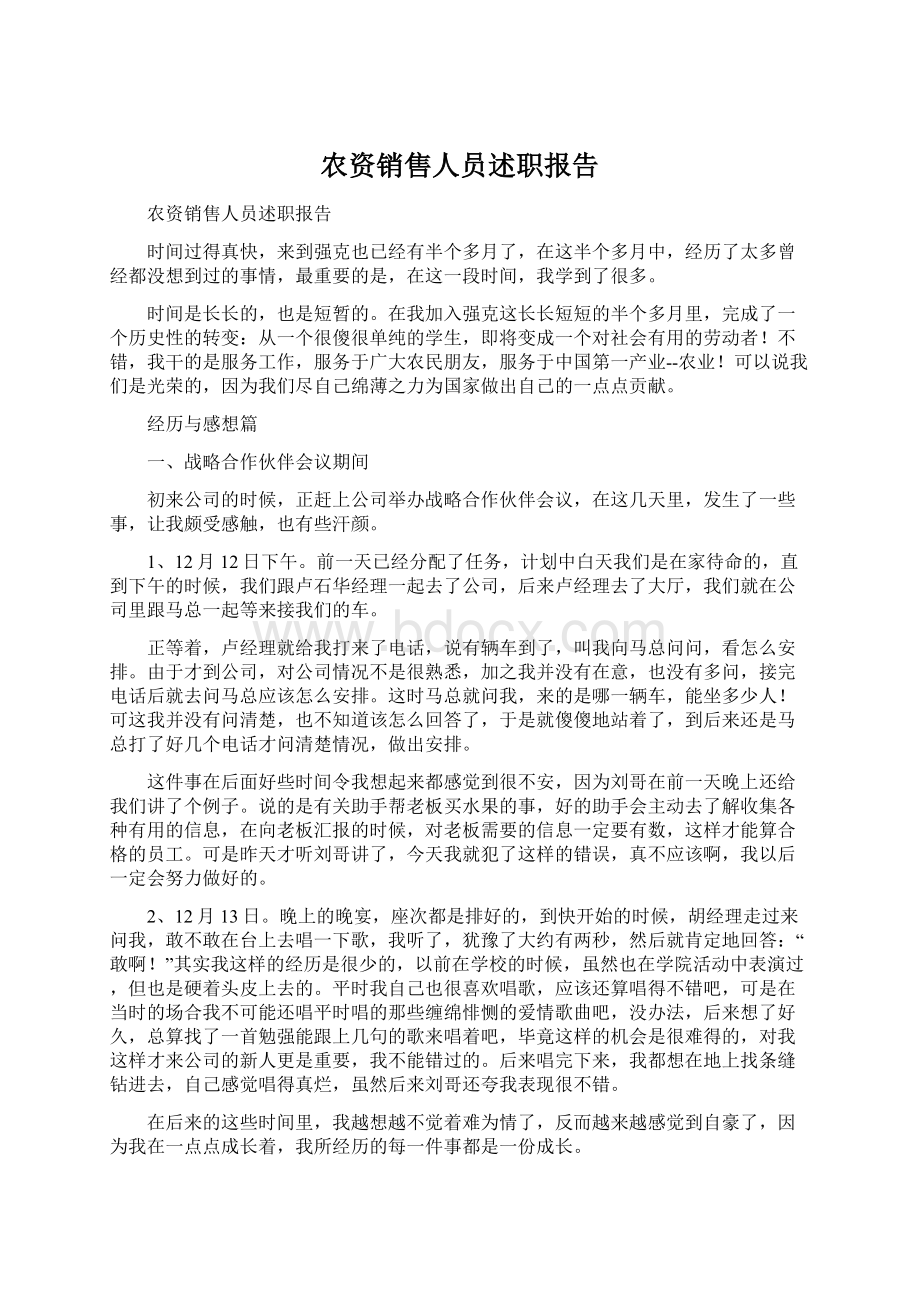 农资销售人员述职报告Word格式文档下载.docx