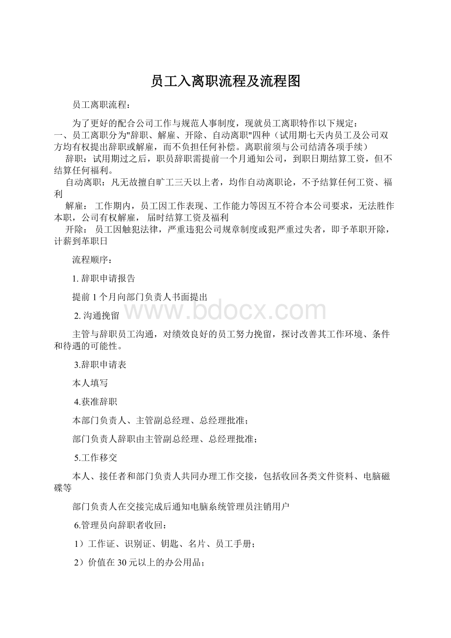 员工入离职流程及流程图文档格式.docx