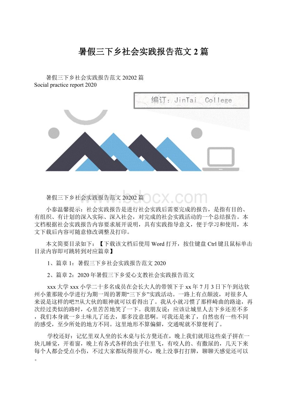 暑假三下乡社会实践报告范文2篇文档格式.docx_第1页