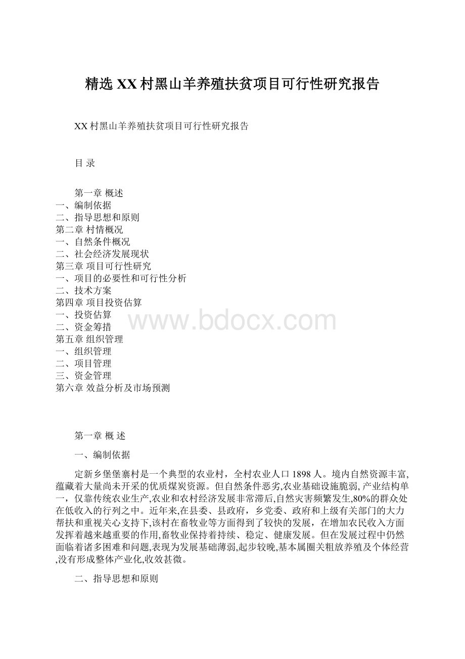 精选XX村黑山羊养殖扶贫项目可行性研究报告.docx_第1页