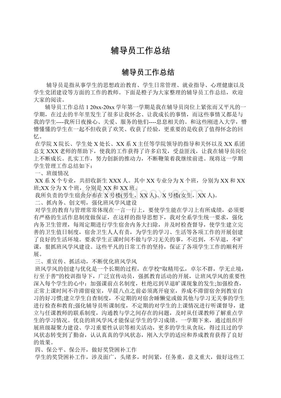 辅导员工作总结Word文档下载推荐.docx