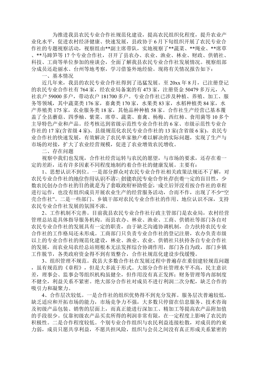 关于农民专业合作社视察情况的报告范本Word文件下载.docx_第2页