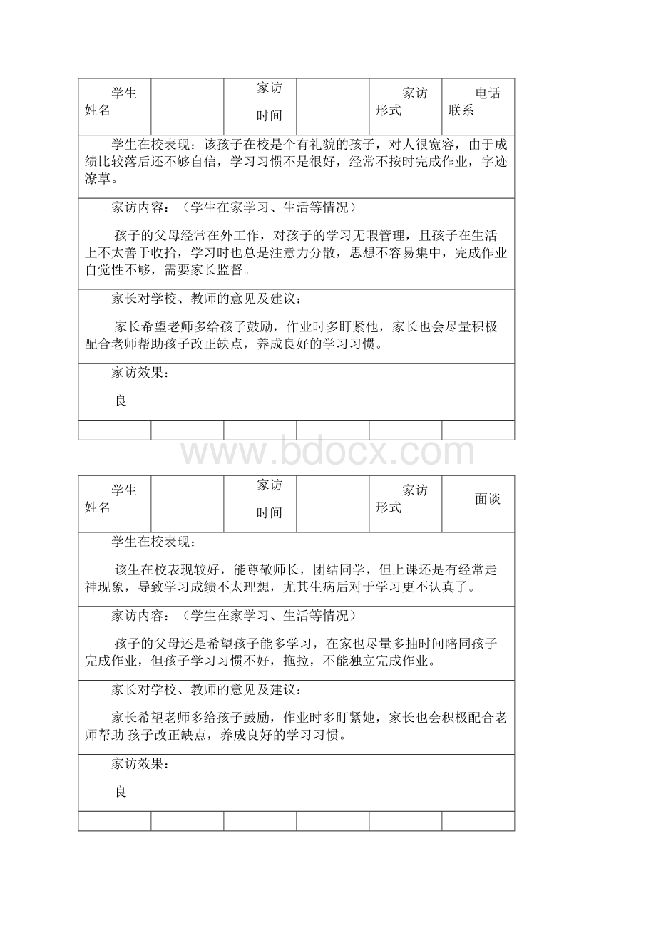 小学六年级毕业班家访记录表30篇Word文件下载.docx_第3页