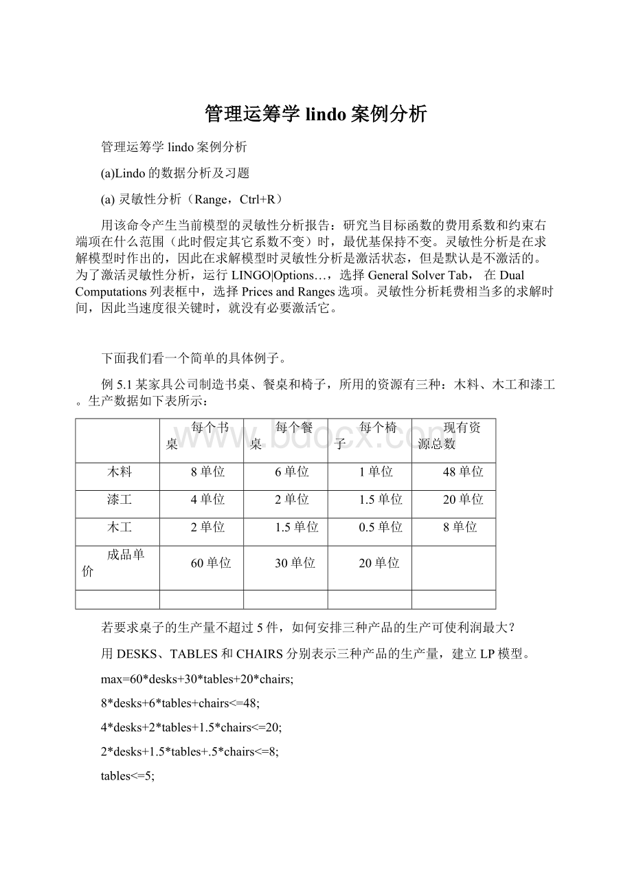 管理运筹学lindo案例分析Word格式.docx