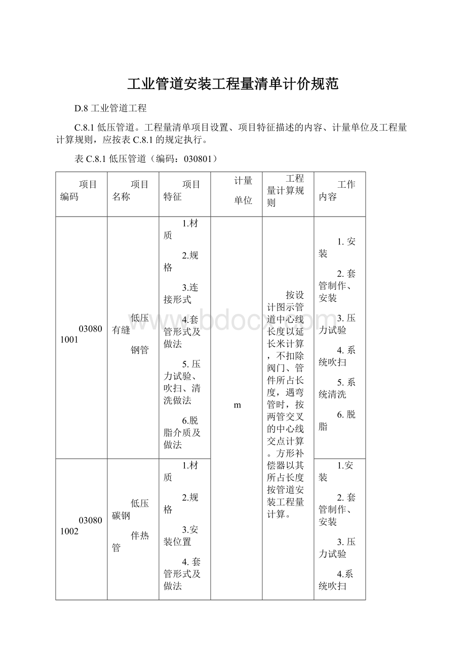 工业管道安装工程量清单计价规范Word格式.docx