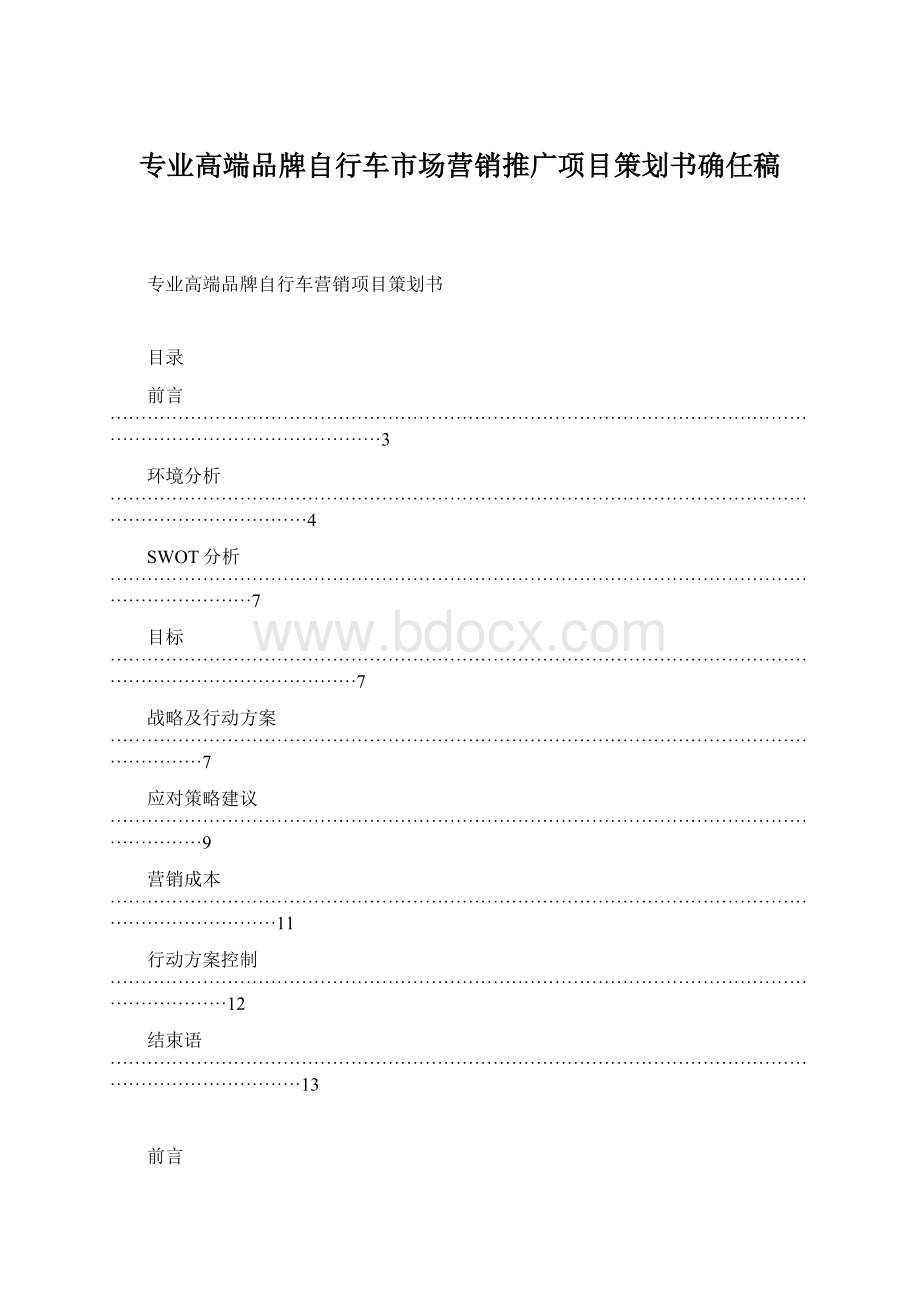 专业高端品牌自行车市场营销推广项目策划书确任稿Word下载.docx