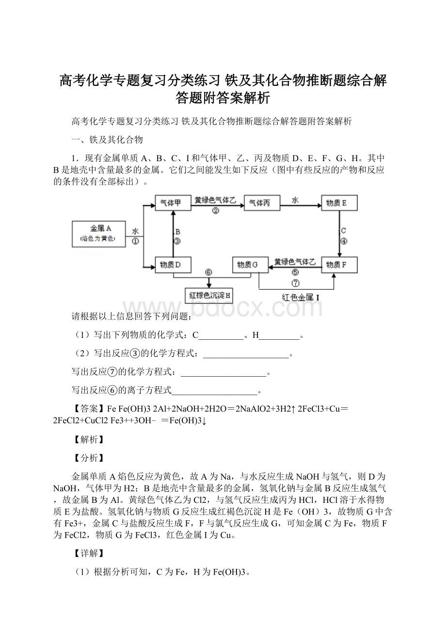 高考化学专题复习分类练习 铁及其化合物推断题综合解答题附答案解析Word文档下载推荐.docx_第1页