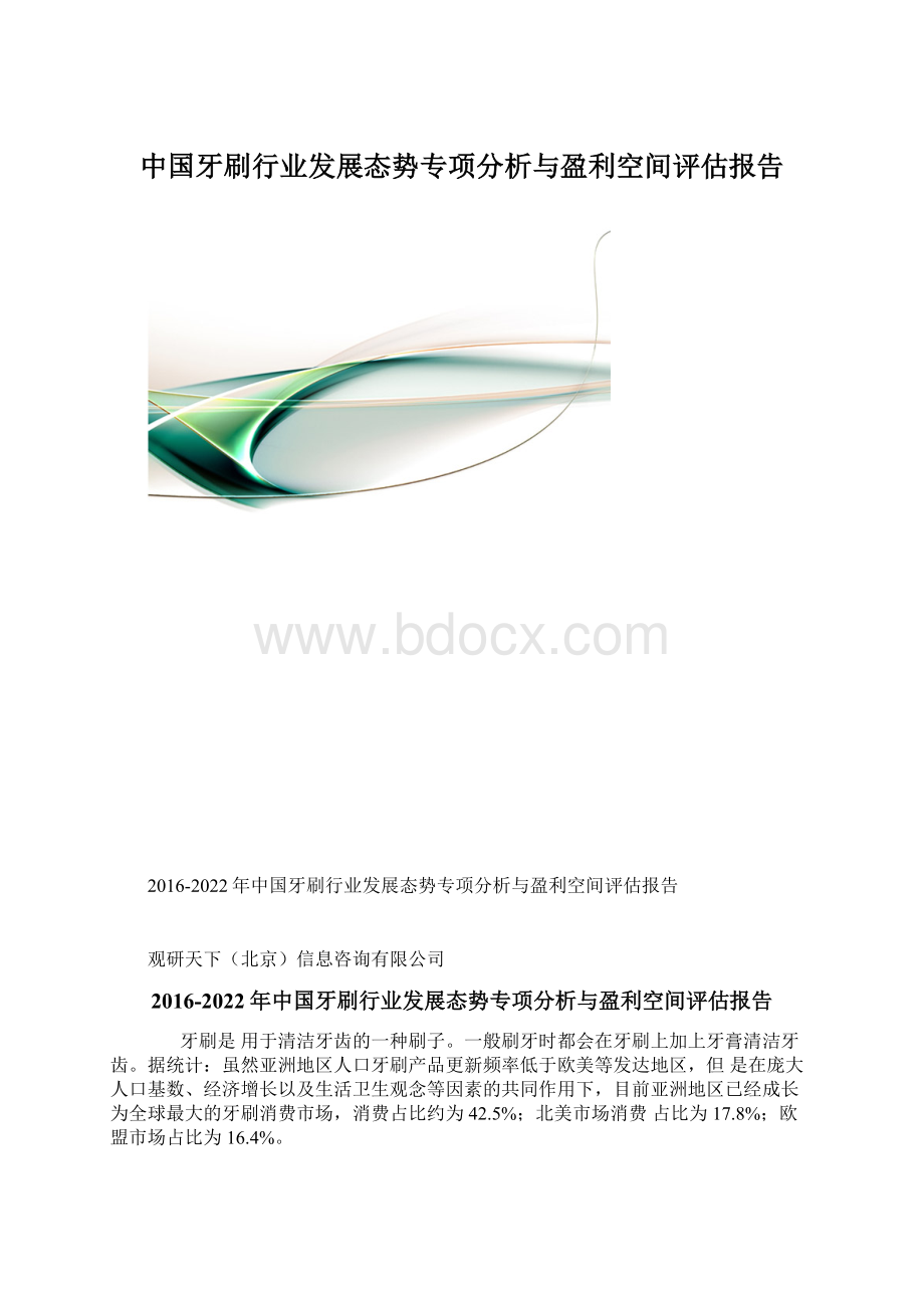 中国牙刷行业发展态势专项分析与盈利空间评估报告Word下载.docx_第1页