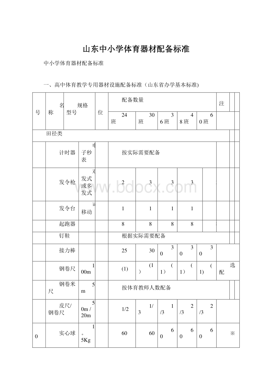 山东中小学体育器材配备标准.docx