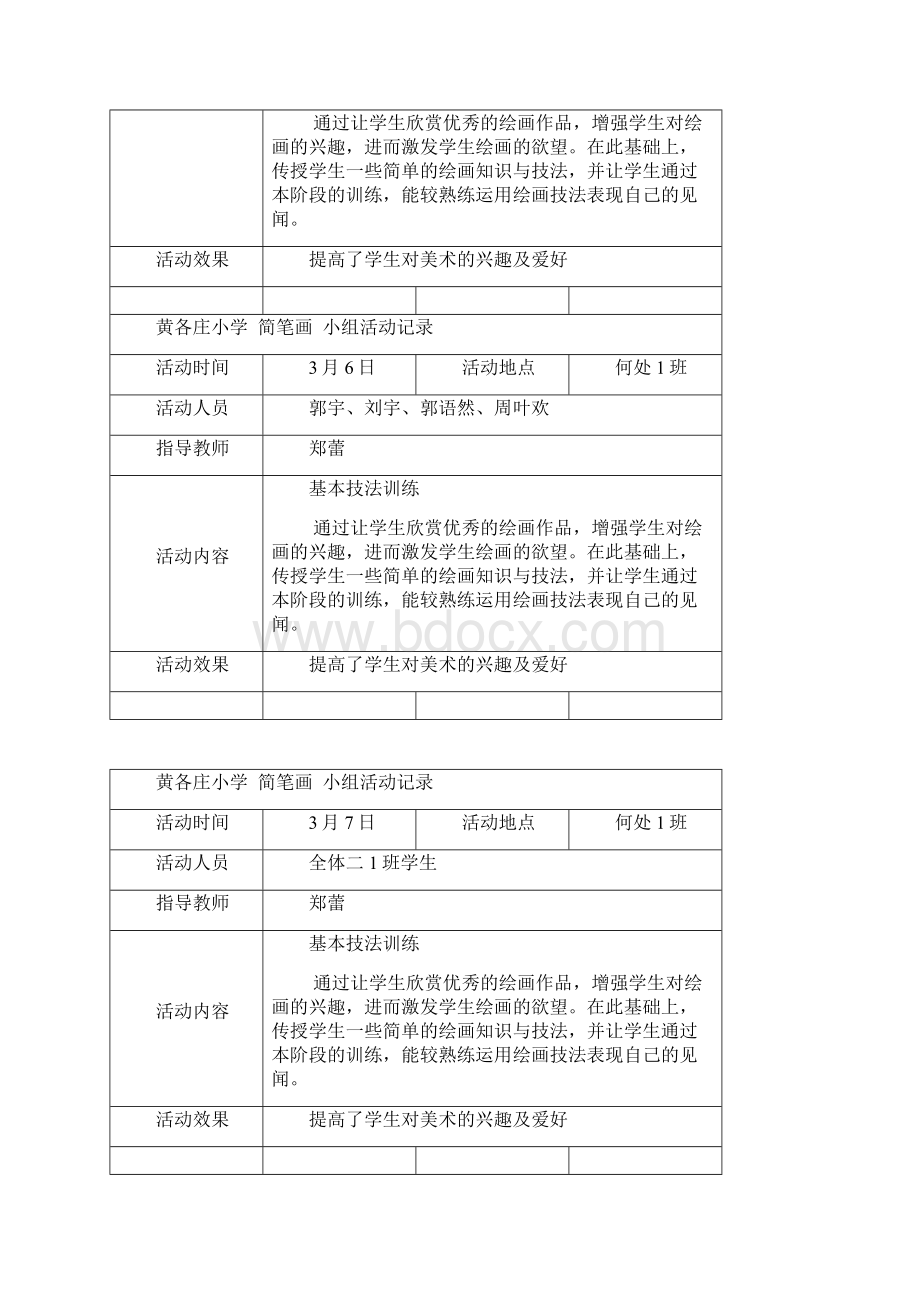 黄各庄小学小组简笔画活动记录Word文档格式.docx_第3页