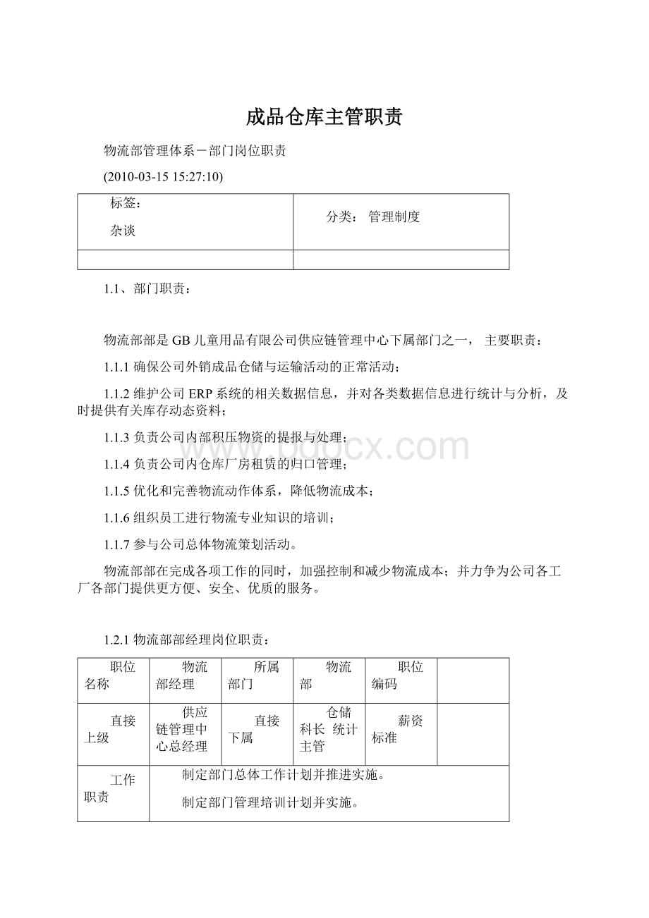 成品仓库主管职责.docx_第1页