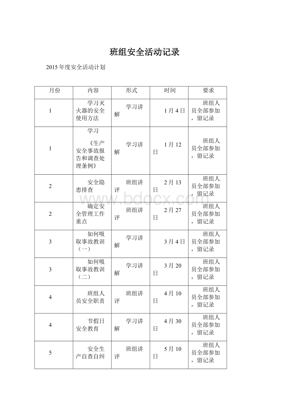 班组安全活动记录.docx_第1页