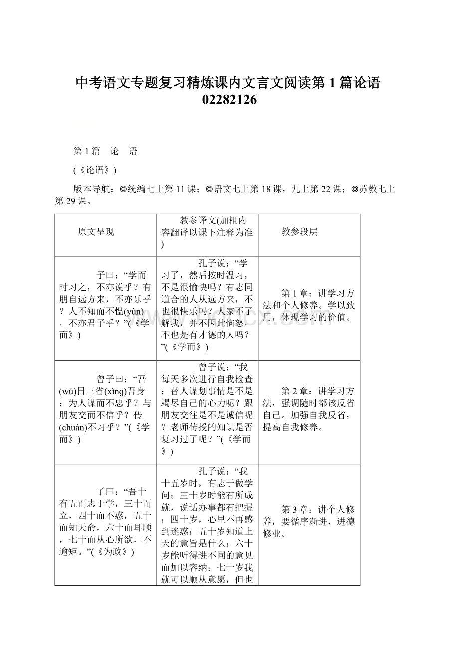 中考语文专题复习精炼课内文言文阅读第1篇论语02282126.docx_第1页