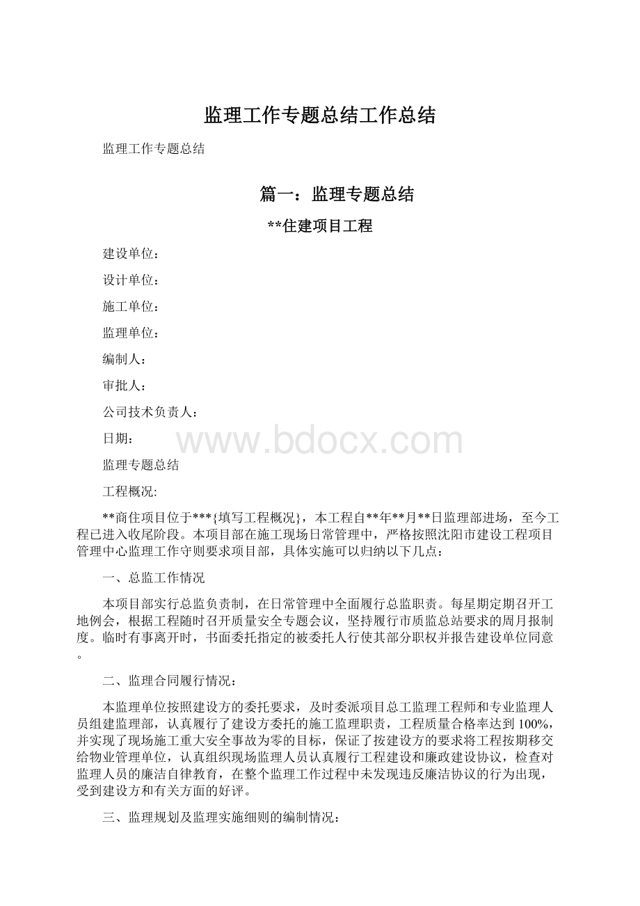 监理工作专题总结工作总结.docx