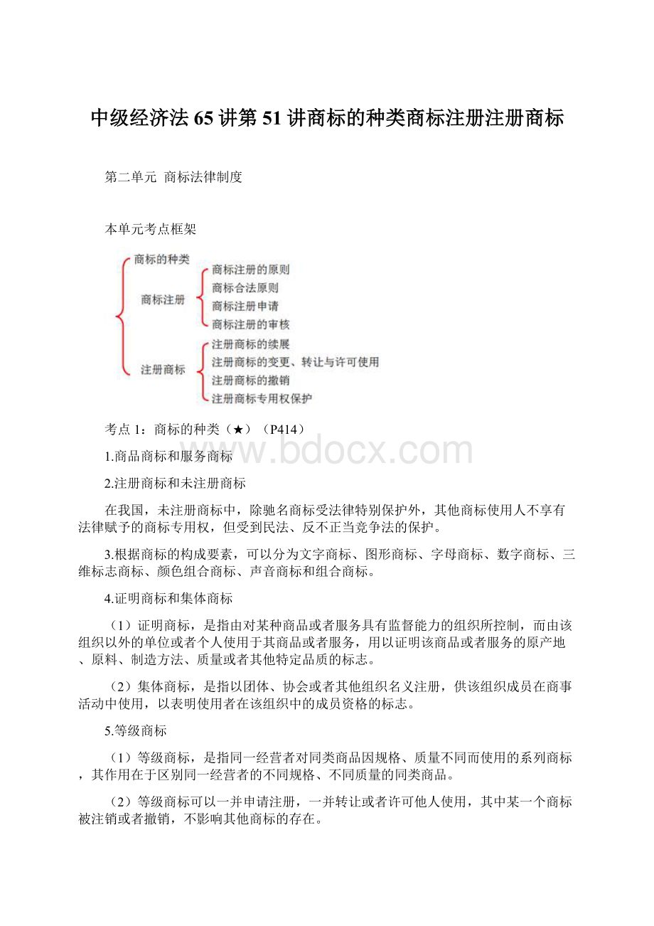 中级经济法65讲第51讲商标的种类商标注册注册商标Word文档格式.docx_第1页