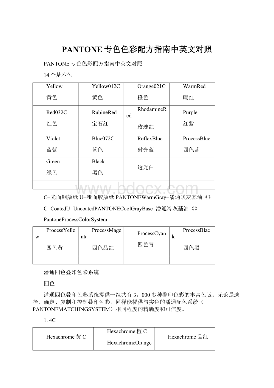 PANTONE专色色彩配方指南中英文对照Word格式文档下载.docx_第1页