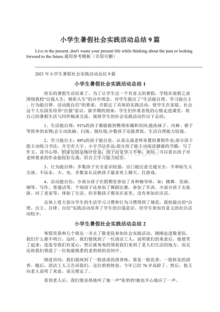 小学生暑假社会实践活动总结9篇.docx