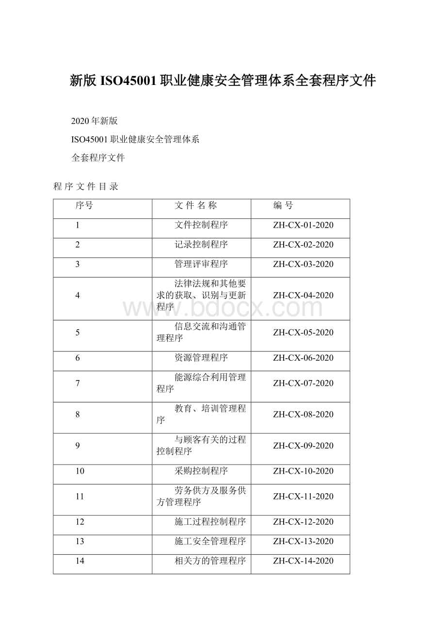 新版ISO45001职业健康安全管理体系全套程序文件Word下载.docx_第1页