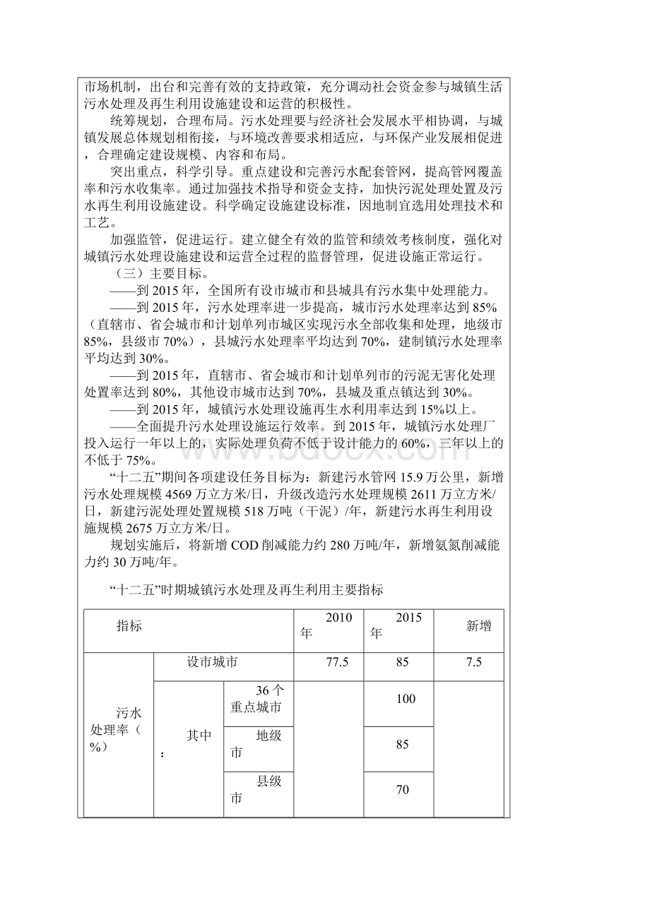 十二五全国城镇污水处理及再生利用设施建设规划.docx_第2页